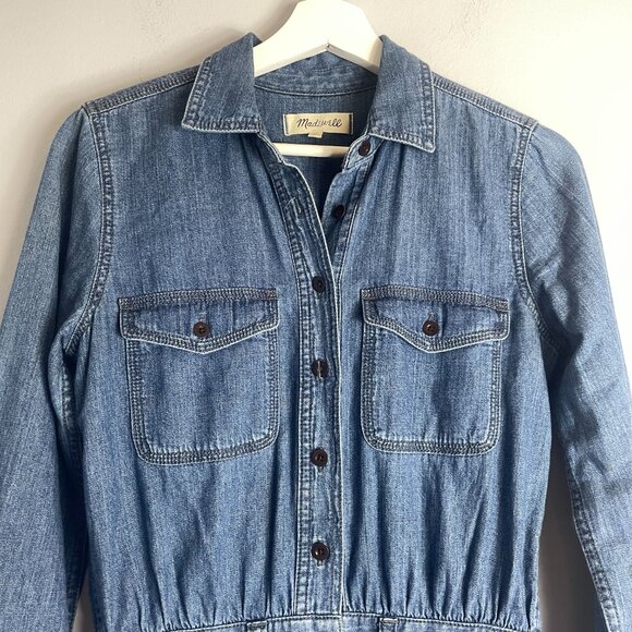 Madewell Blue Denim Midi Shirt Dress Size 00 Preppy Jean Casual - Picture 4 of 9
